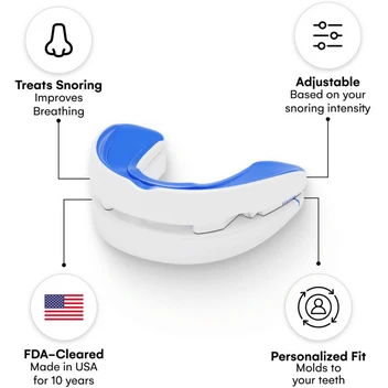 VitalSleep core benefits: Treats snoring, adjustable intensity, FDA cleared, personalized fit